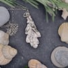 Real oak leaf preserved in silver pendant necklace
