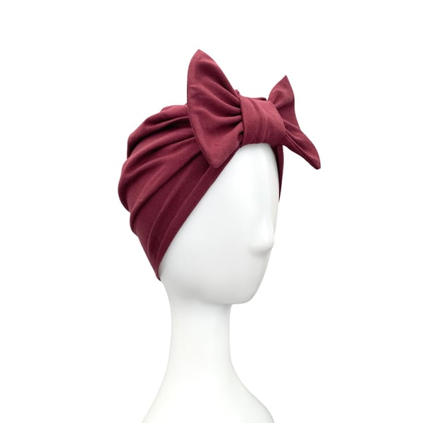 Burgundy Women's Bow Turban Head Wrap, Alopecia Hat, Turban Cap, Turban Hat 