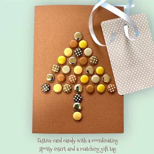 Christmas card and matching gift tag, abstract tree of festive card candy