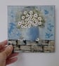 Original Painting of White Flowers in a Blue Vase on Stretched Canvas