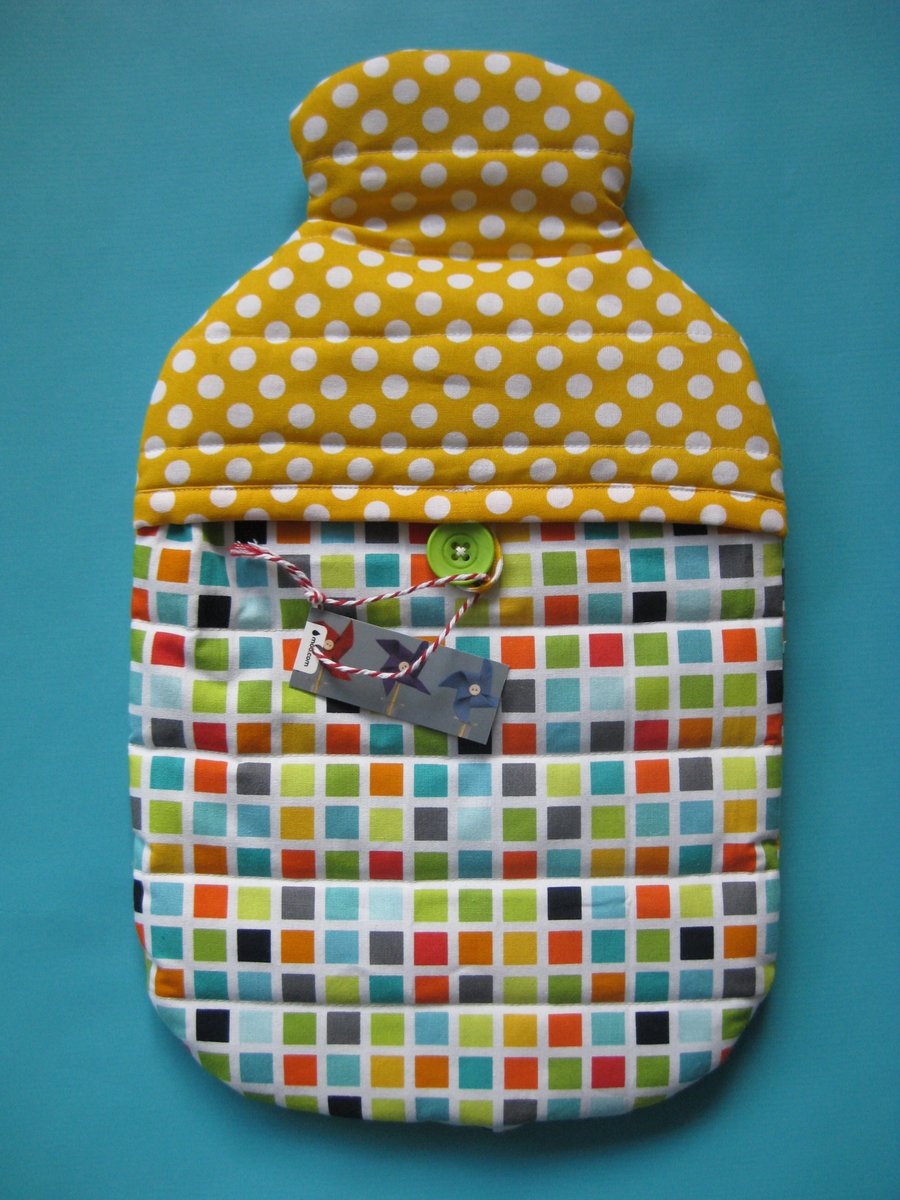 Hot water bottle cover in colourful cotton Folksy