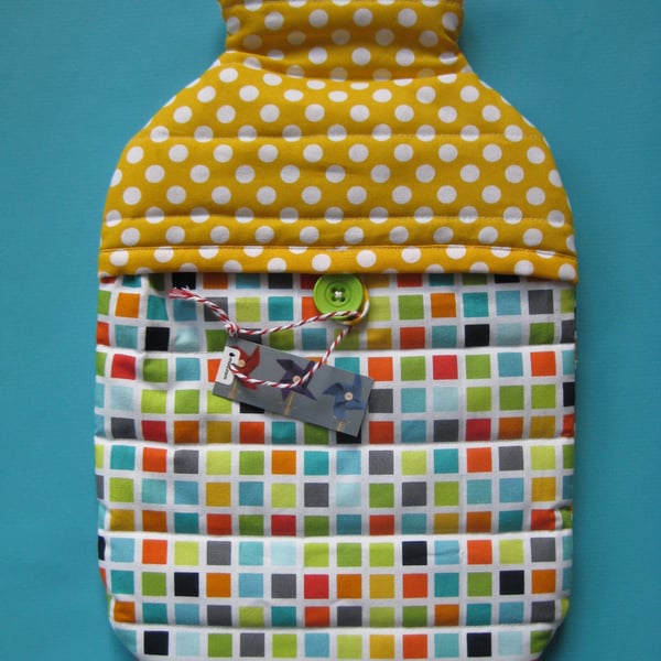 Hot water bottle cover in colourful cotton