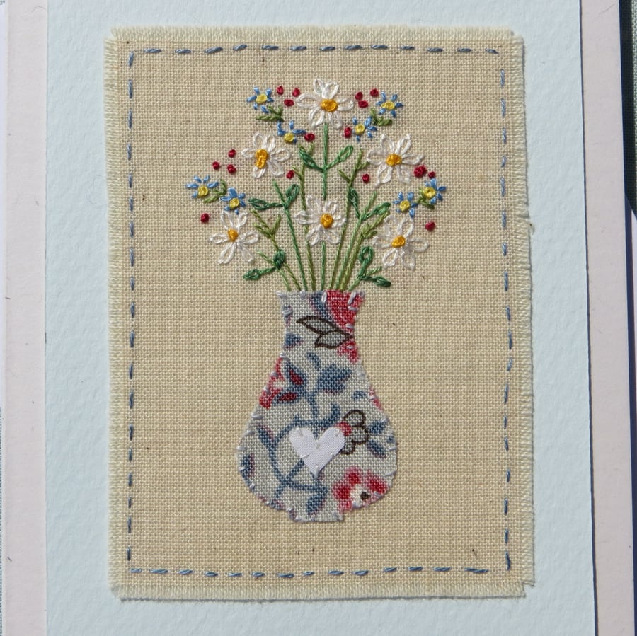 Flowers for You - freely stitched hand-embroidered card for any occasion