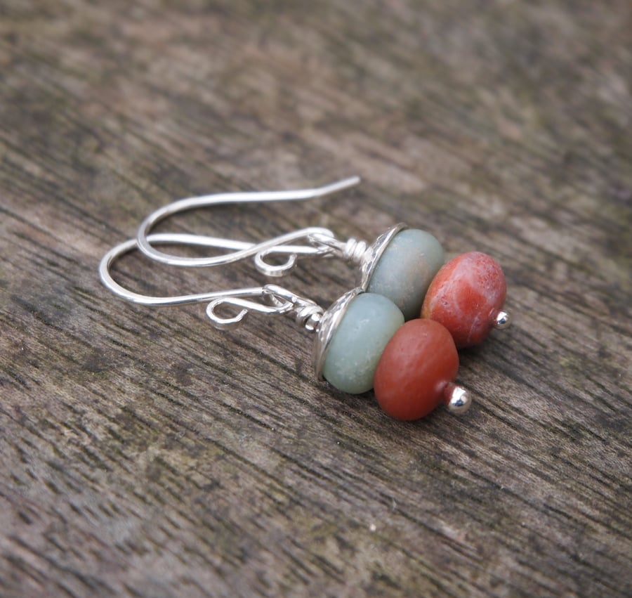 Earrings, Silver & Frosted Amazonite Earrings