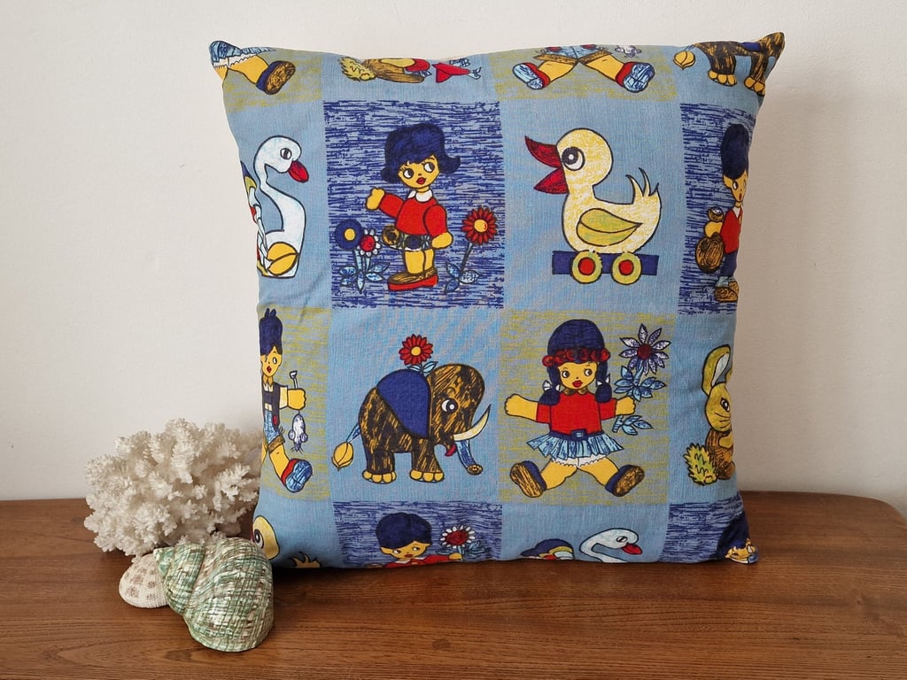 Handmade children's toys envelope cushion cover vintage 1950s 1960s fabric