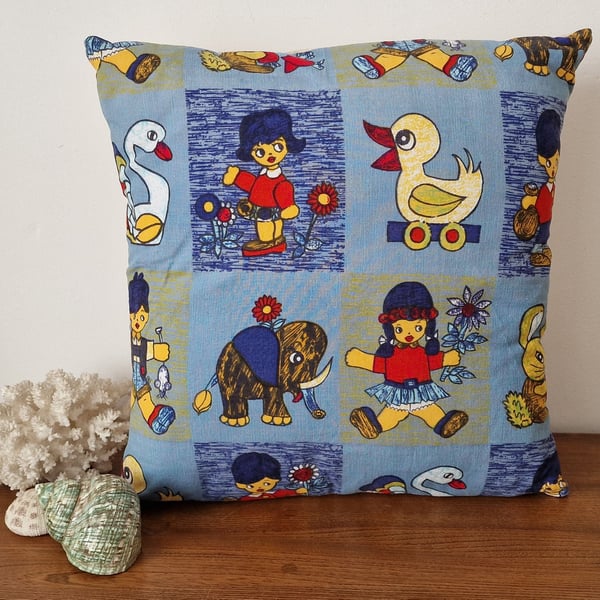 Handmade children's toys envelope cushion cover vintage 1950s 1960s fabric