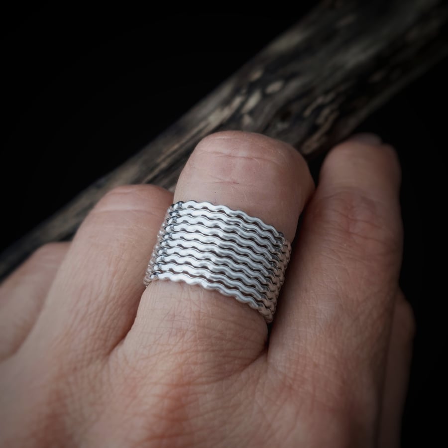 Wave ring stack handmade in hypoallergenic sterling silver