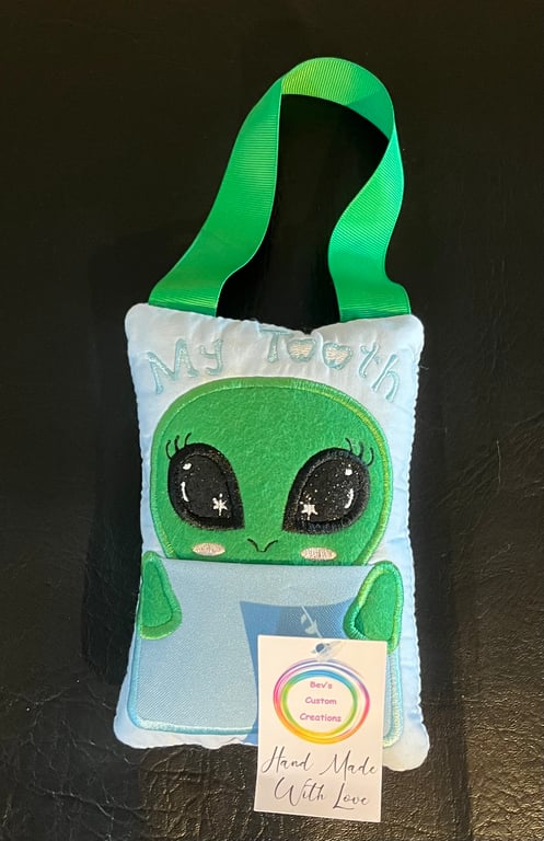 Embroidered Alien Tooth fairy Pillow, 