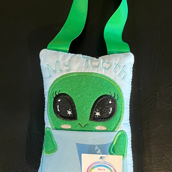 Embroidered Alien Tooth fairy Pillow, 