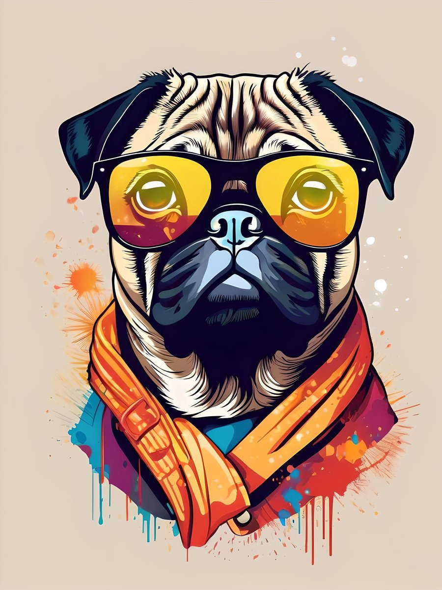 A4 Print Pug Dog in Sunglasses 