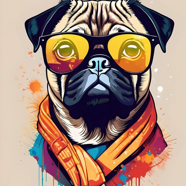A4 Print Pug Dog in Sunglasses 