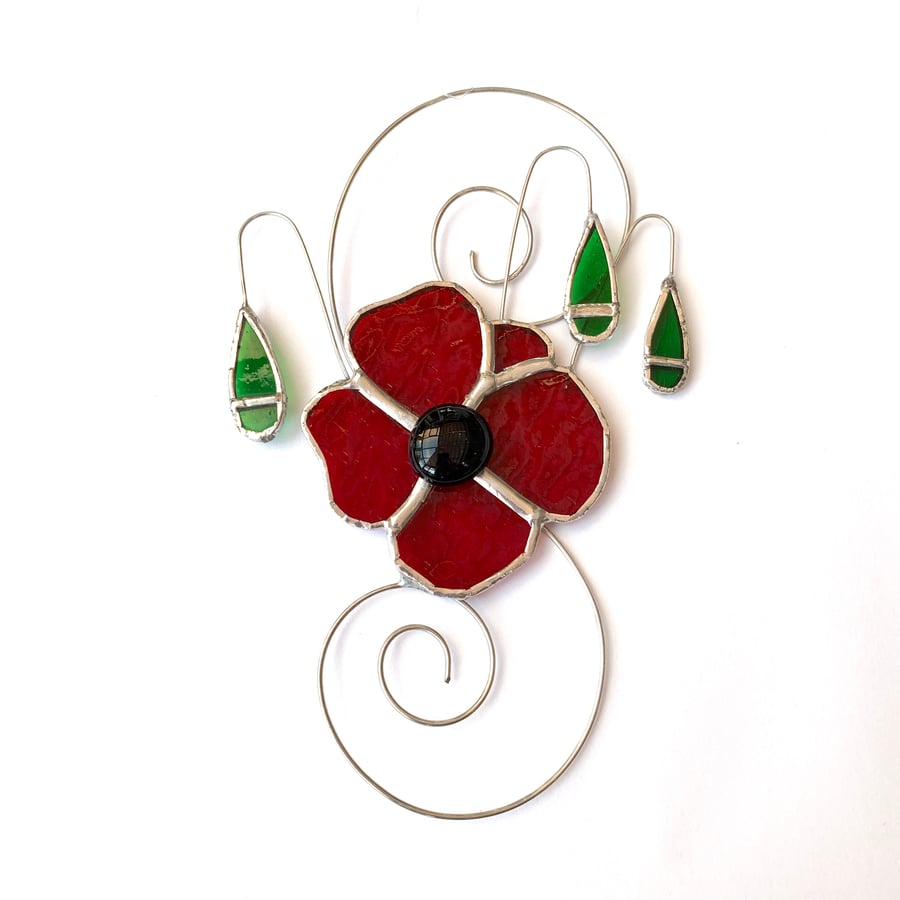Stained Glass Poppy Suncatcher - Handmade Hanging Decoration 