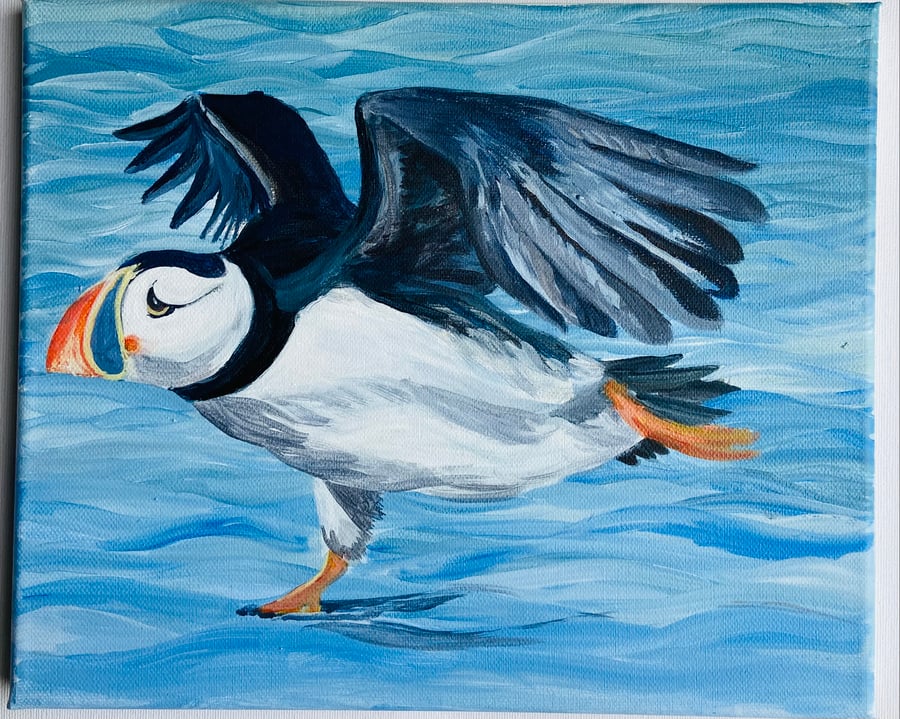 Hand painted Original Puffin painting.