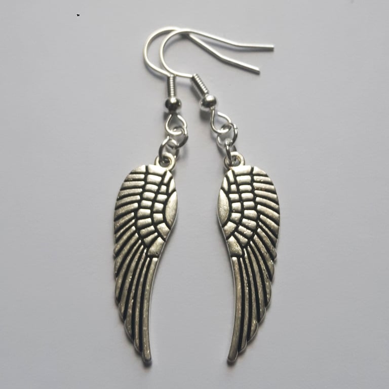 Angel Wing Drop Dangle Gothic Glam Boho Earrings Silver Plate 