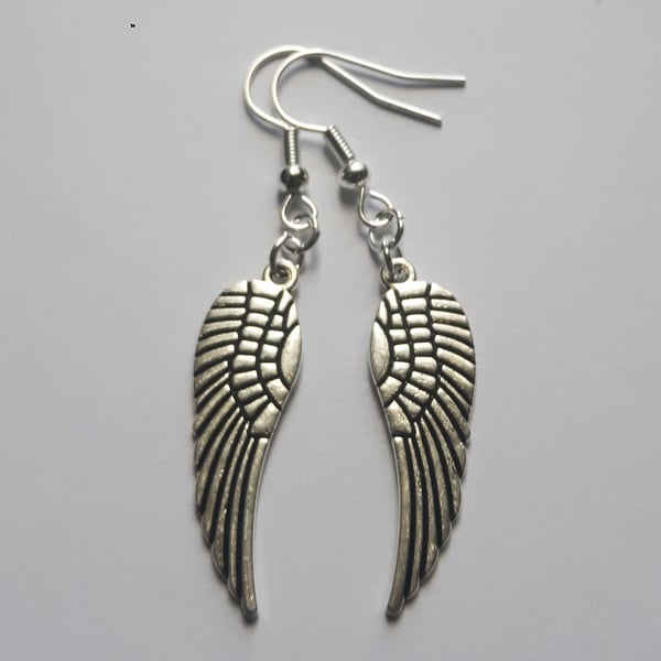 Angel Wing Drop Dangle Gothic Glam Boho Earrings Silver Plate 