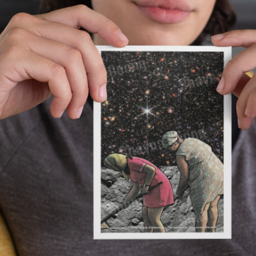 'Clean-up Crew' card printed from handmade collage 