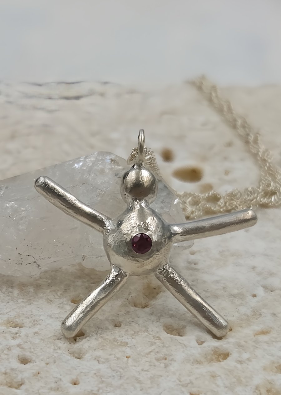 Molten Sterling Silver Person Pendant with Pink Cubic Zirconia