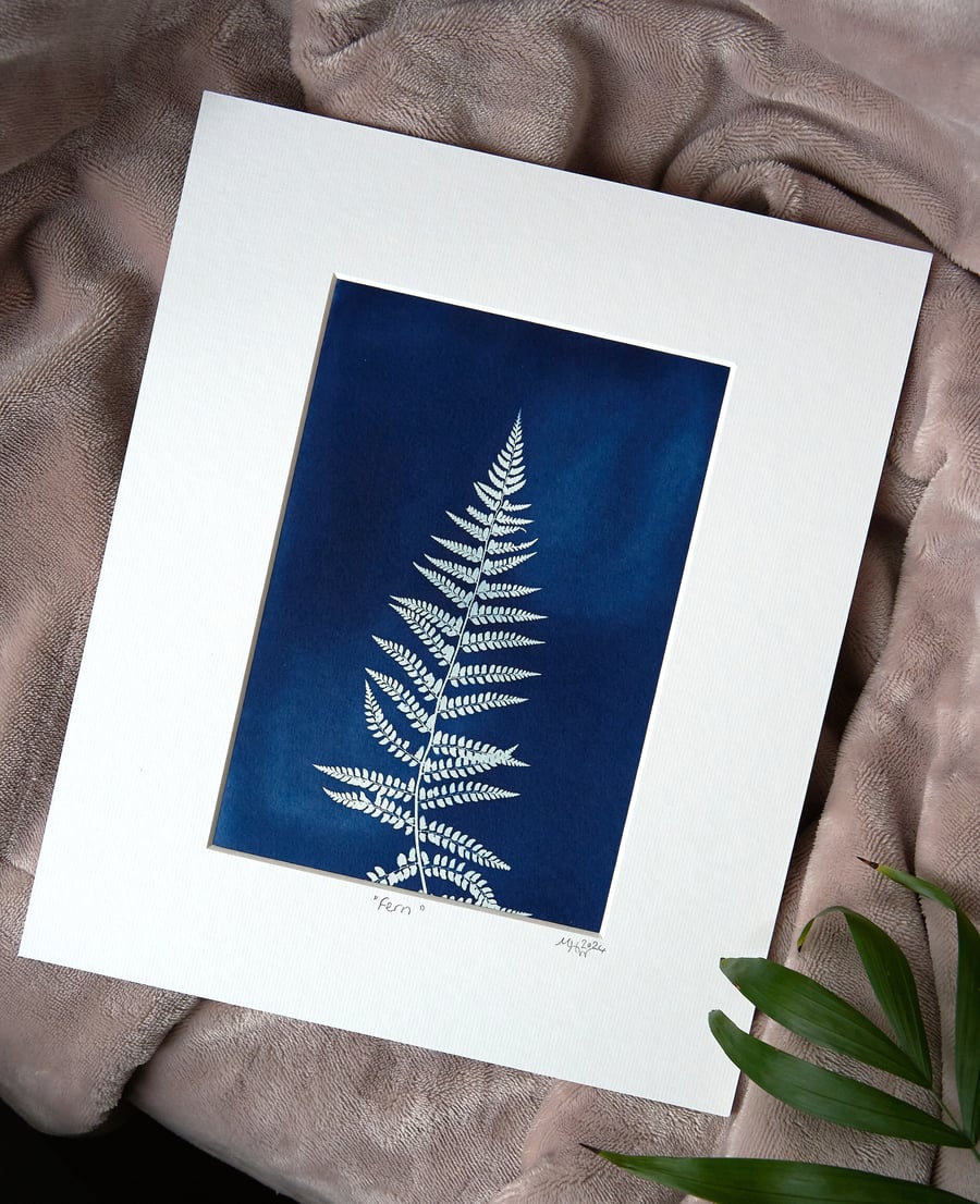 Original cyanotype "Fern" - mounted ready for framing