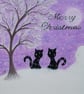 Cat Christmas Card: Snow Cats Card, Christmas Art Card, Cats Snow Card, Children