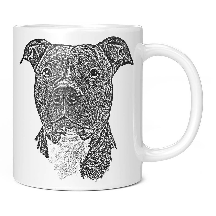 Staffordshire Bull Terrier Dog Sketch 11oz Novelty Mug - Happy Staffie Blue Brin