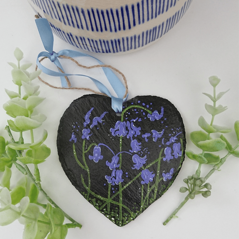 Bluebell hand-painted slate heart ornament