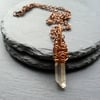 Quartz Wire Wrapped Drop Pendant Bronze Tone Vintage