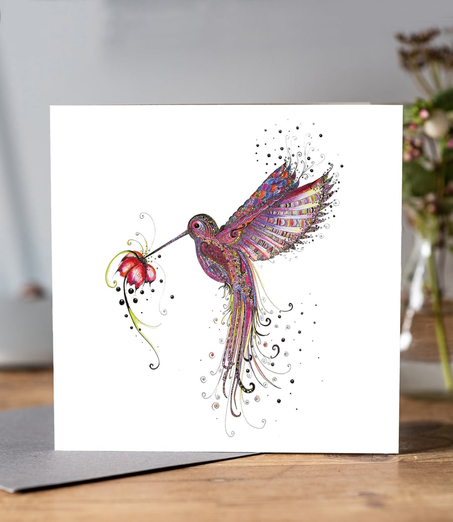 Pink Hummingbird blank greeting card