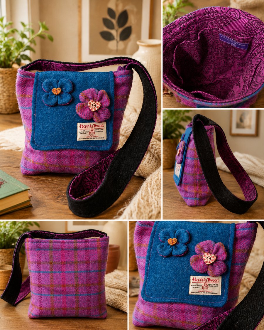 Harris Tweed Shoulder bag with clovers 
