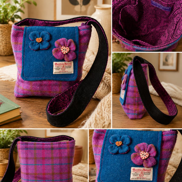 Harris Tweed Shoulder bag with clovers 