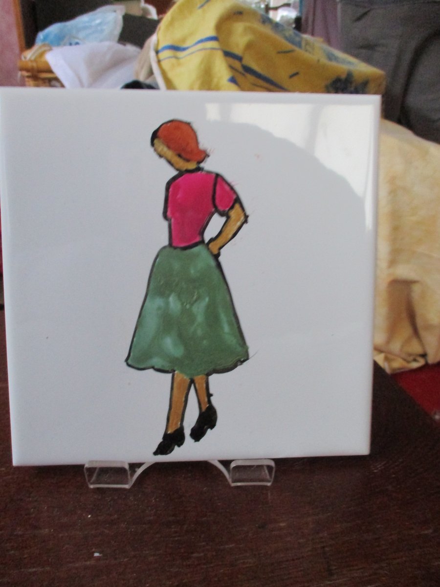 Lady Painted Tile Coaster