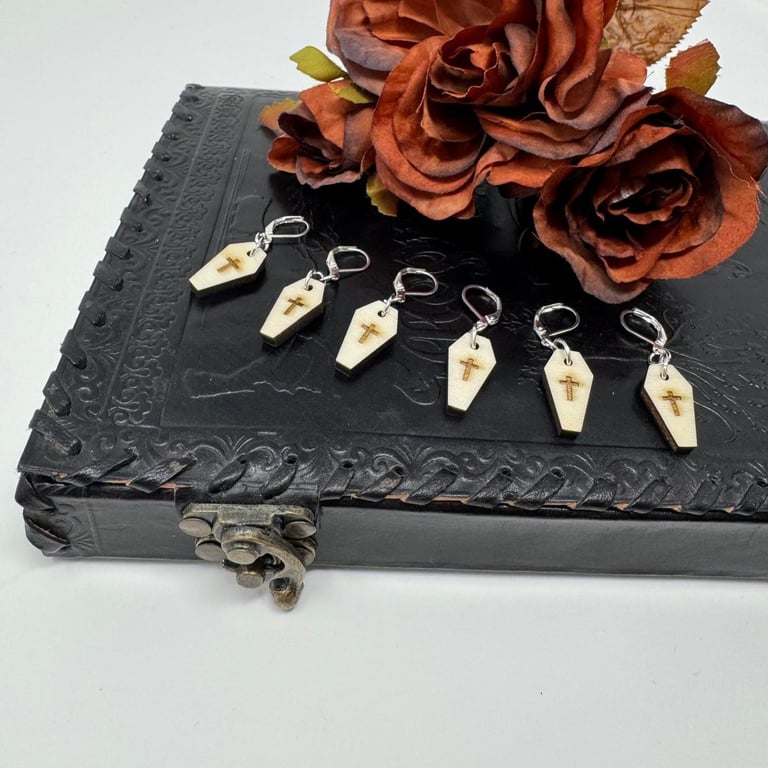  Coffin Stitch Markers for knitting and crochet, set of 6