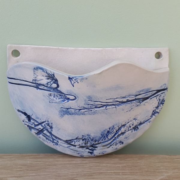 Blue Botanical Ceramic Wall Planter