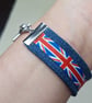 Upcycled Denim Bracelet with Union Jack Ribbon (British and Biker Vibes)  - Image 4