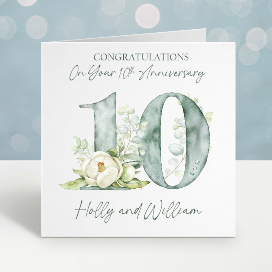Handmade Personalised 10th Wedding Anniversary Card