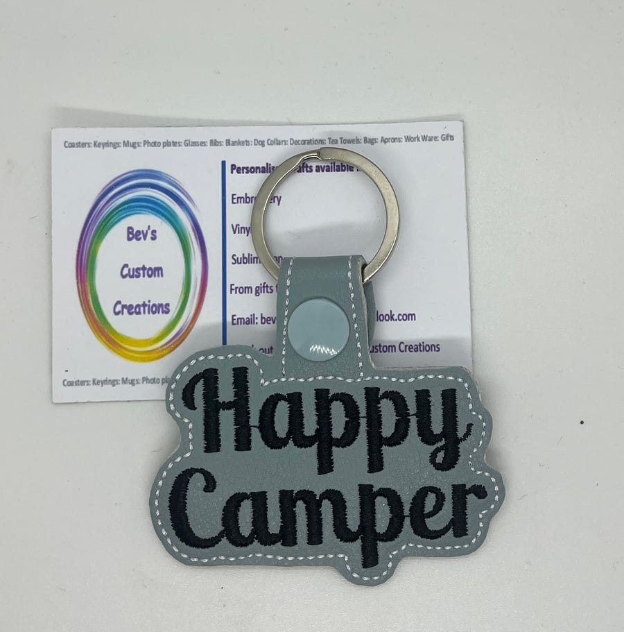 Embroidered Happy Camper quote Keyring