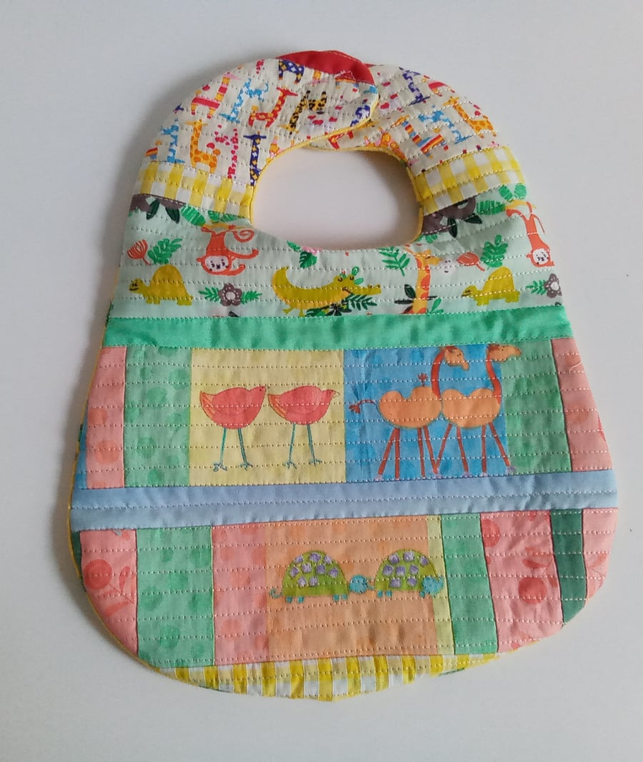 Patchwork bib, quilted, Bib, Reversible bib, OOAK, unique gift, age 3 mths plus 