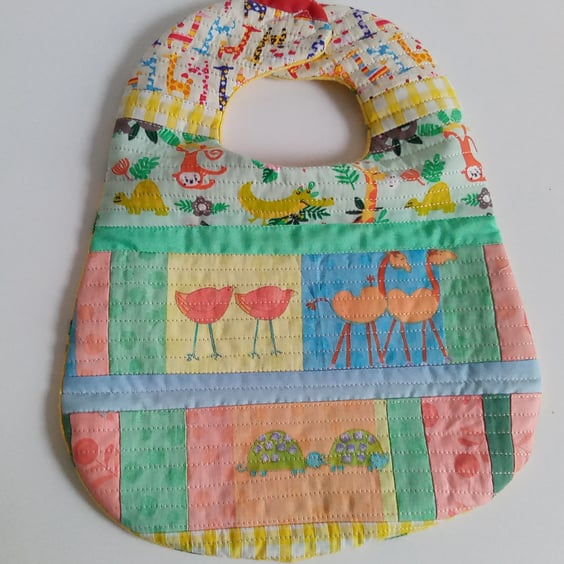 Patchwork bib, quilted, Bib, Reversible bib, OOAK, unique gift, age 3 mths plus 
