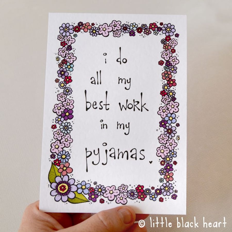 pyjama work - hand coloured print (A6) - Folksy