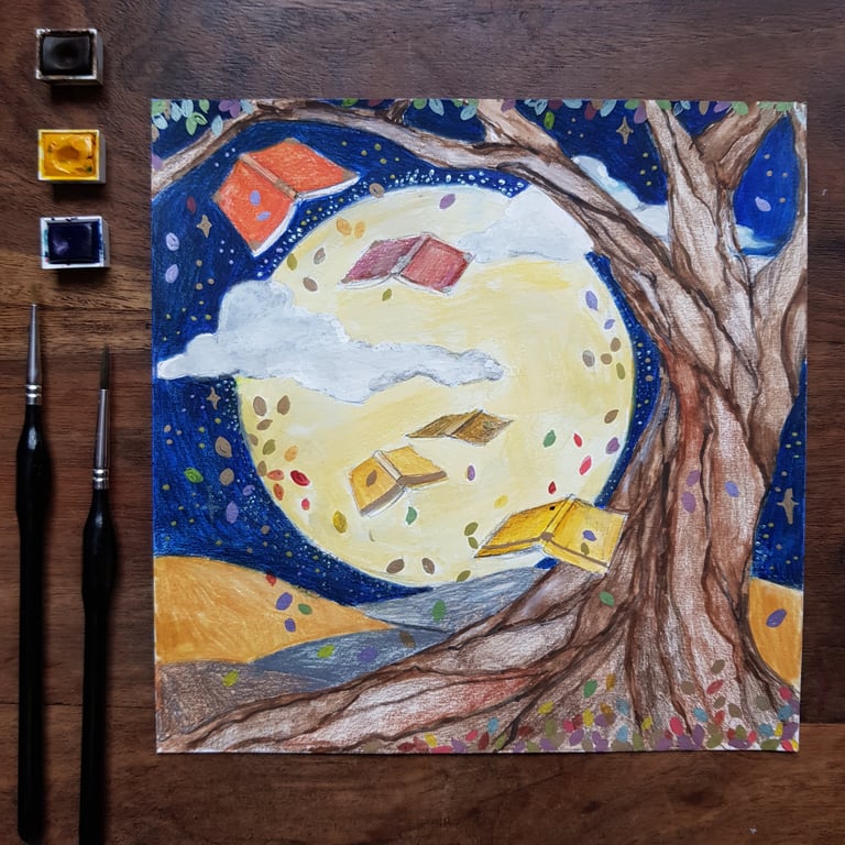 The storytellers' tree at night original art