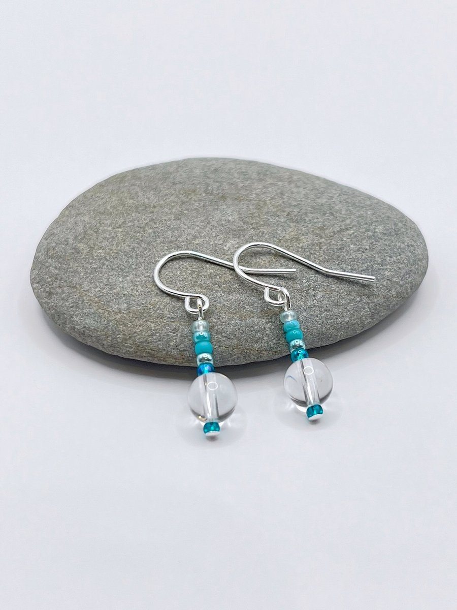 Crystal Bead Drop Earrings with Turquoise Mix Seed Beads