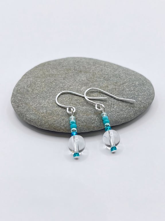 Crystal Bead Drop Earrings with Turquoise Mix Seed Beads