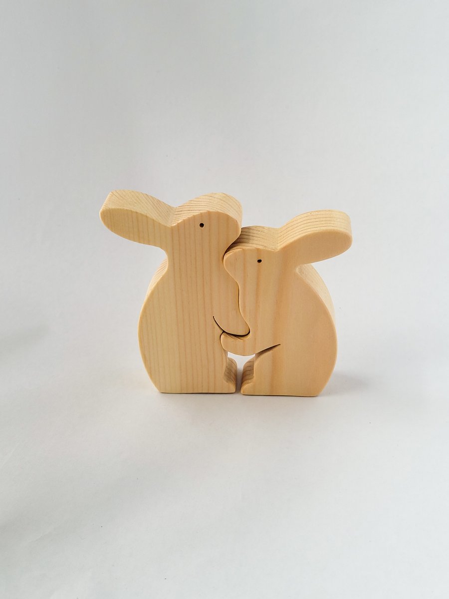 Wooden Rabbit Hug ornament