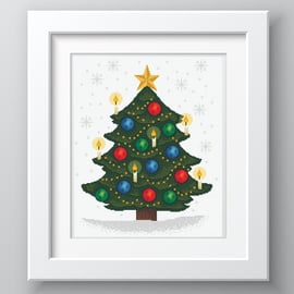 135 - Golden Sparkling Christmas Tree in the Snow - Cross Stitch Pattern