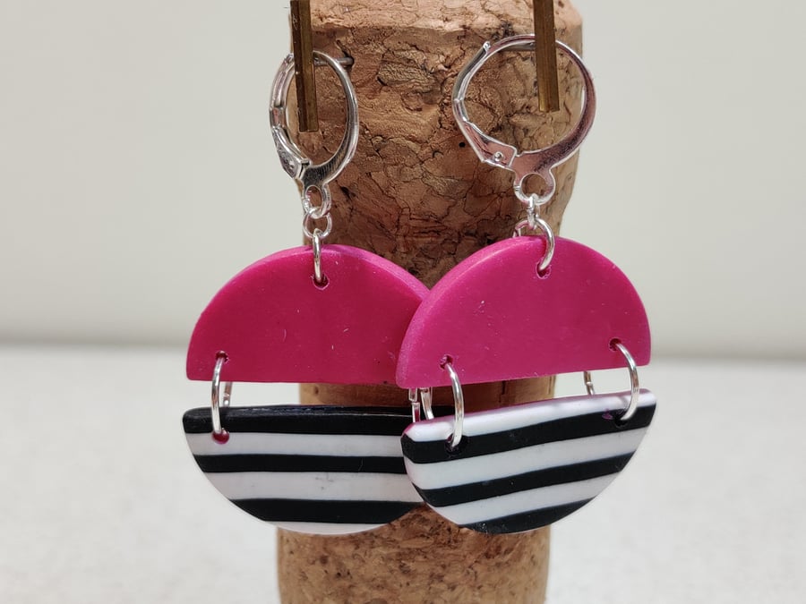 Pink and stripes Semi circle earrings