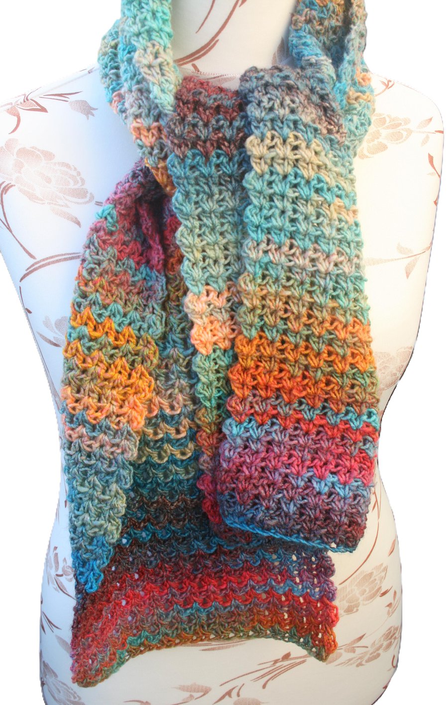Colourful Variegated Crocheted Scarf- Happy Scarf