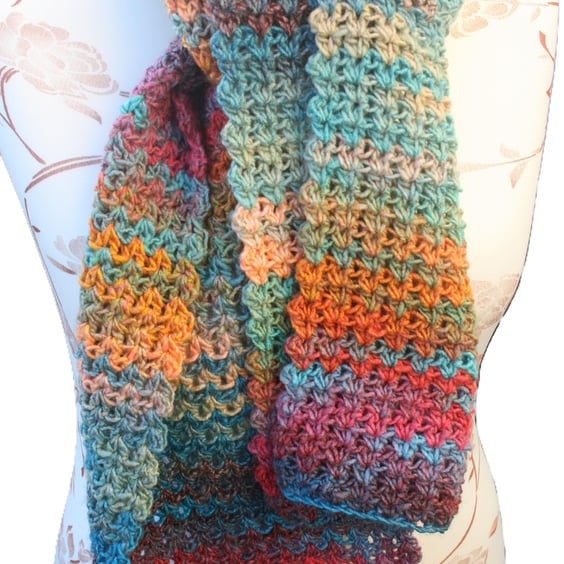 Colourful Variegated Crocheted Scarf- Soft Scarf