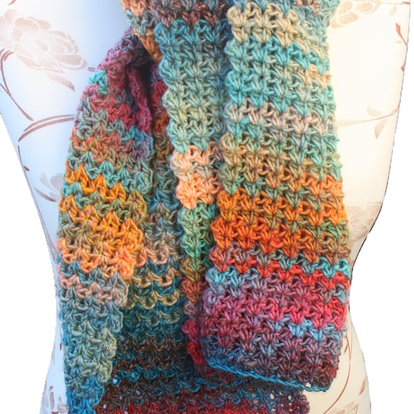 Colourful Variegated Crocheted Scarf- Happy Scarf