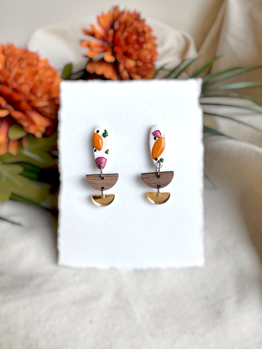 Image of Tiered Geometric Half Moon Autumn Earrings