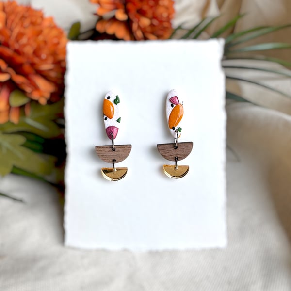 Tiered Geometric Half Moon Autumn Earrings
