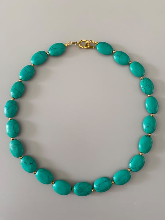 Handmade Natural Green Stone Necklace with Gold Filled Toggle Clasp